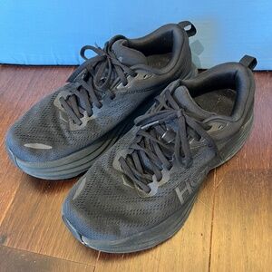 Used Hoka Men's Bondi 8 Black Walking Running Sneakers Size 9